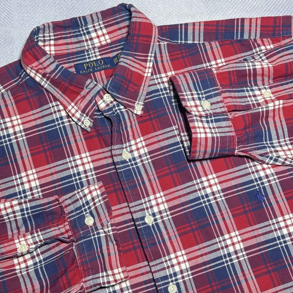 Polo Ralph Lauren Red White Blue Plaid Americana Button‎ Down Shirt Men's 2XB